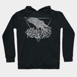 Flower Gothic - Black Rose and Crow Bird Creepy - Roses and Raven Hoodie